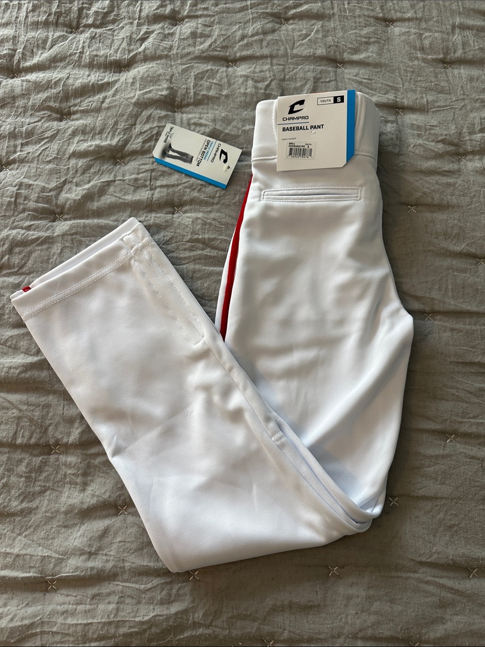 Champro White Baseball Pants with Red Stripe - Youth S